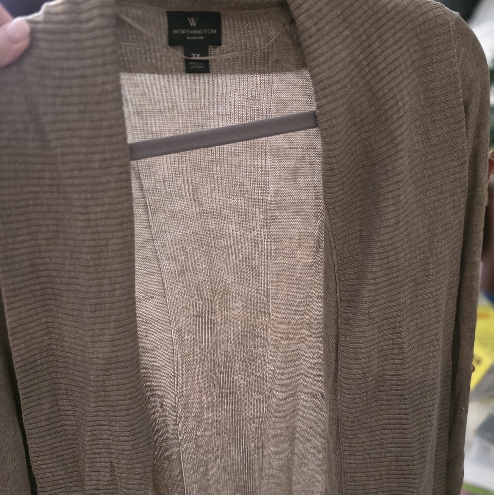 Worthington Taupe Ribbed Cardigan